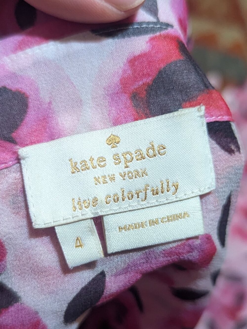 Kate Spade Rose Blouse 100% Silk Ruffle Short Sleeve Button Blouse Shirt Size 4 - Picture 6 of 8